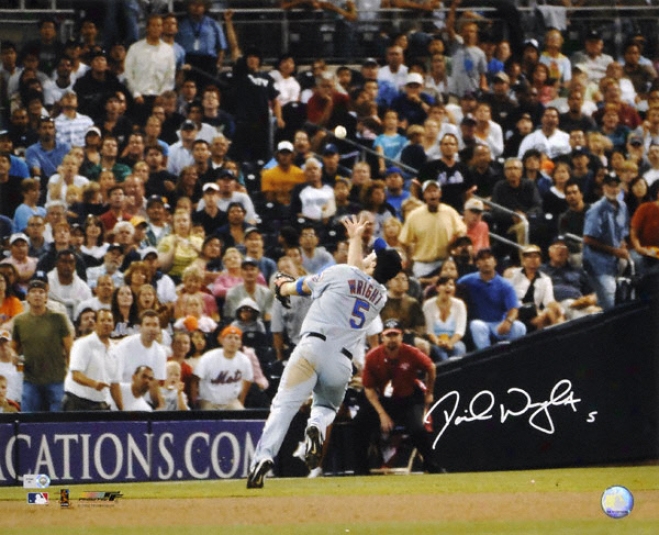 David Wright New York Mets - Barehanded Catch - Autographed 16x20 Photograph - Signed In Silver