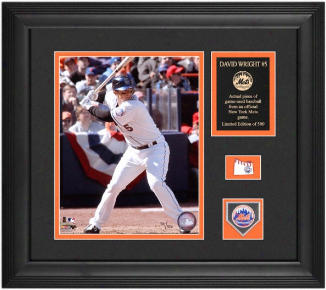 David Wright New York Mets Framed Photograph With Game Used Baseball Gun & Medallion