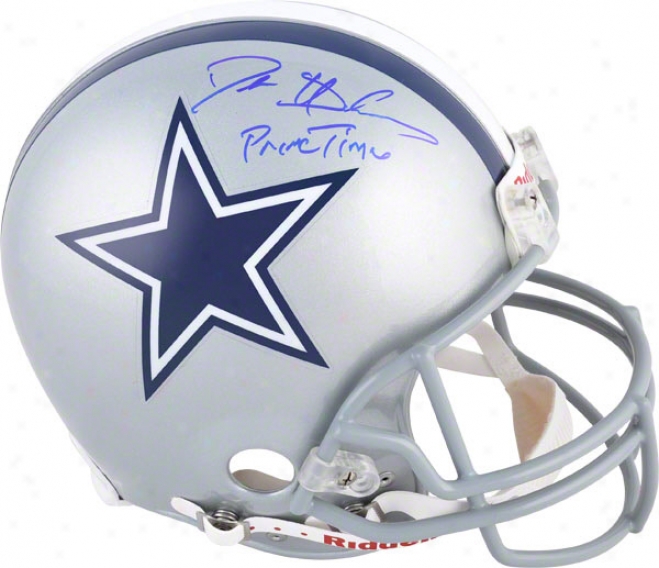 Deion Sanders Autographed Pro-line Helmet  Details: Dallas Cowboys, &quotprimetime&quot Inscriptipn, Authentic Ridde1l Helmet