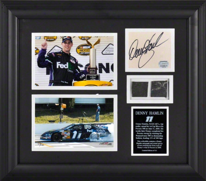 Denj Hamlin -2006 Pennsylvania 500 Champion- Framed 5x7 Photographs With Autographed Plate & Tires