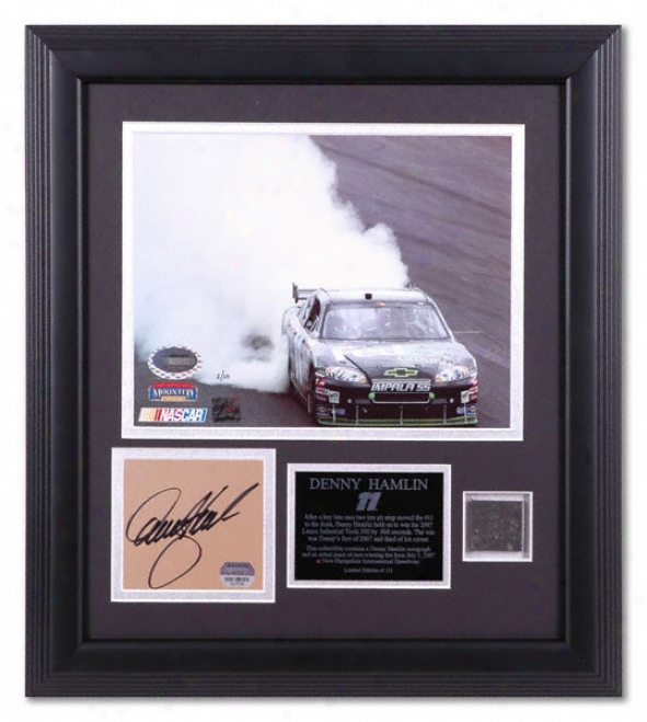 Denny Hamlin 2007 Lenox Pertaining  Tools 300 Victory Framed 8x10 Photograph Through  Autogra;ed Plate And Generation Winning Tire Piece