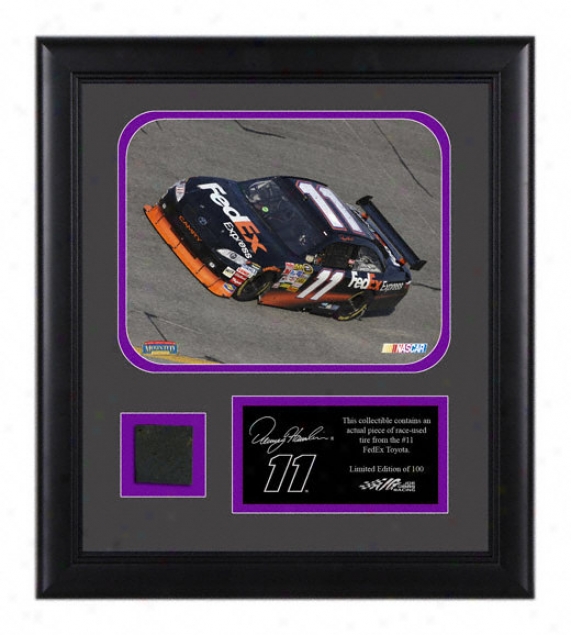 Denny Hamlin Framed 8x10 Laserchroome Photograph With Tire