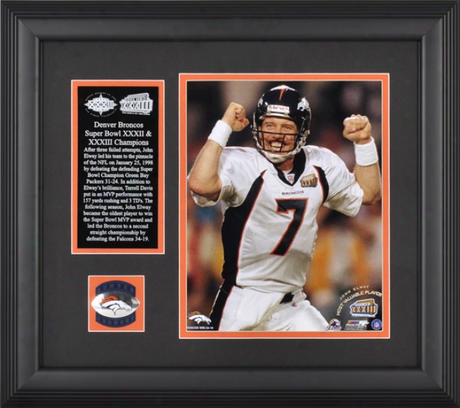 Denver Broncos - 2x Sb Champs - Framed 8x10 Photograph Wuth Descriptive Plate And Team Medallion