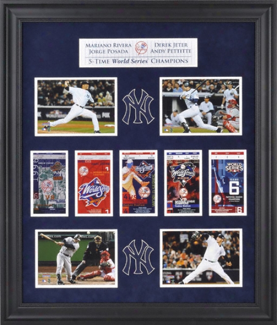 Derek Jeter, Mariano Rivera, Jorge Posada, And Andy Pettitte Nrw York Yankees World Series Framed Collecrible With Five World Series Replica Tickets