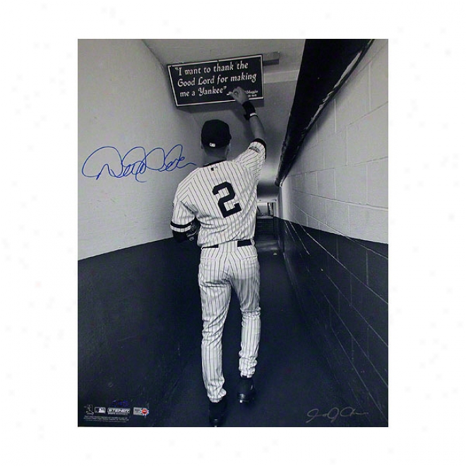 Derek Jeter New York Yankees 16x20 Autographed Photograph Shot In Primitive Yankee Stadium Tunnel- Black And White