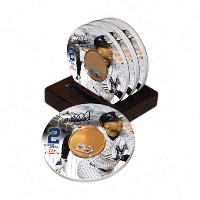 Derek Jeter New York Yankees 4 Pack Coaster Set With Game Used Dirt