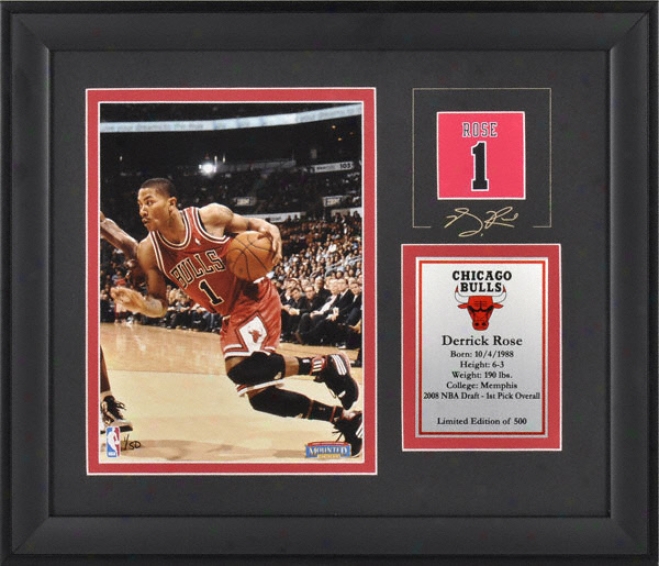 Derrick Rose Chicago Bulls Framed 6x8 Photograph By the side of Facsimile Signature And Lamina - Limited Edition Of 500