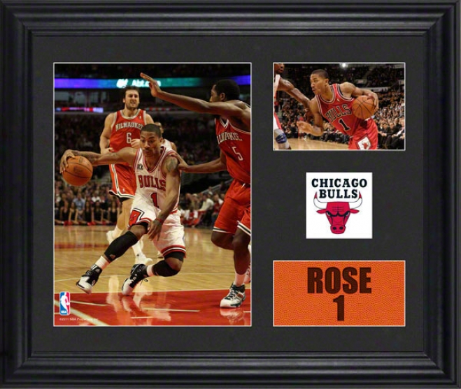 Derrick Rose Framed 2- Photograph Collage  Details: Chicago Bulls, Team Logo