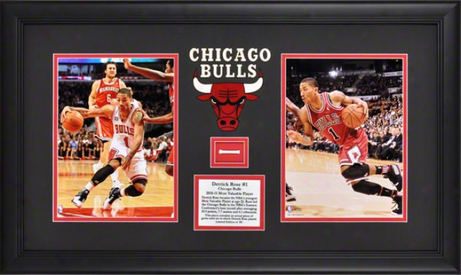 Derrick Rose Framed 2010-2011 Nba Mvp Collage  Details: Chicgao Bulls, 2-photo, Game Used Net, Logo Art