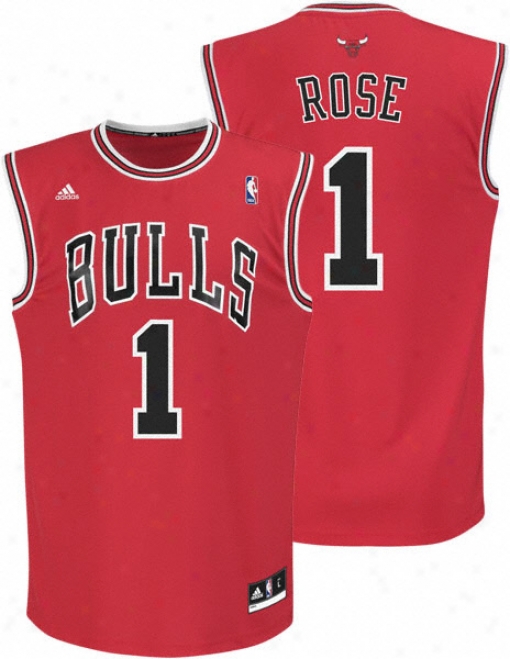 Derrkck Rose Jerse6: Adidas Revolution 30 Red Replica #1 Chicago BullsJ esey