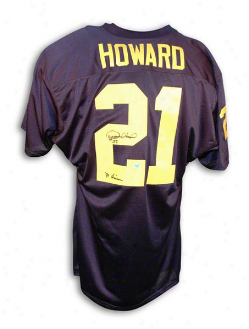 Desmond Howard Autographed University Of Michigan Blue Jersey Inscribed &quot91 Heisman&quot