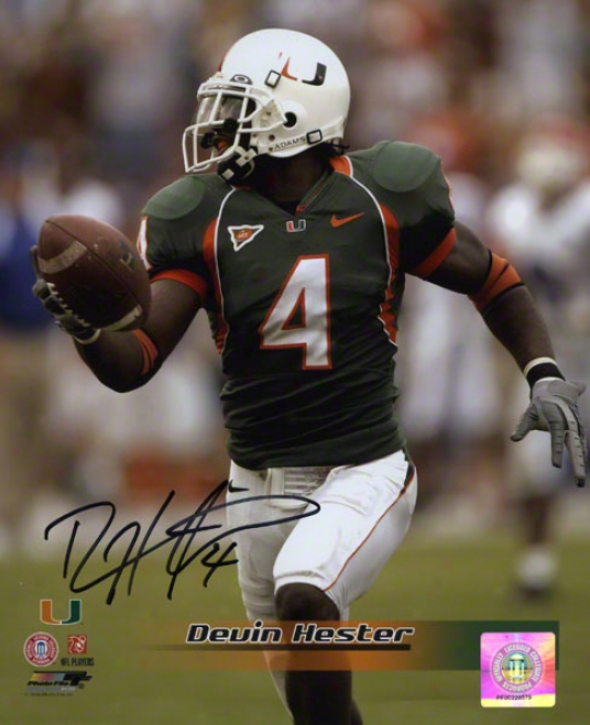 Devin Hester Autographed Photograph  Details: 8x10, Miami Hurricanes