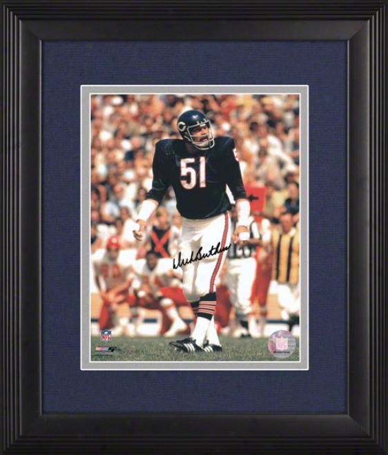 Dick Butkus Autographed Photograph  Details: Chicago Bears, Framed 8x10, Ready At Line Of Scrimmage