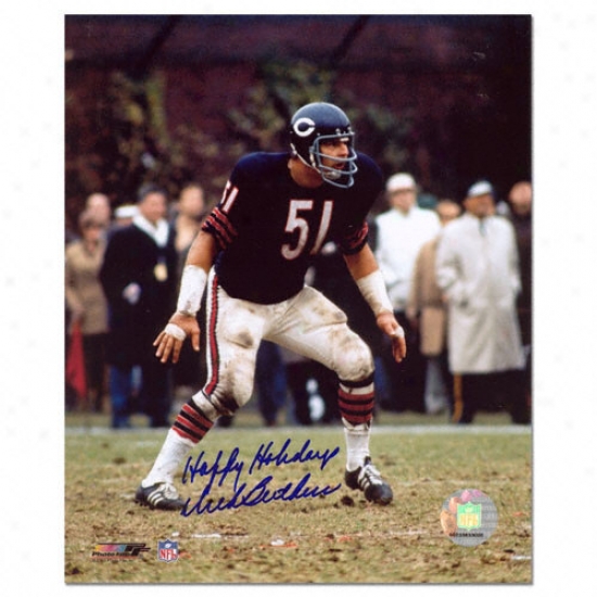 Dick Butkus Chicago Bears Autographed 8x10 Photograph With aHppy Holidays And Hof 79 Inscriptions