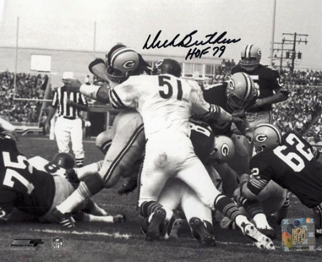 Dick Butkus Chicago Bears - Packer Pile Up - Autographed 8x10 Photograaph With Hof Inscription