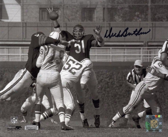 Dick Butkus Chicago Bears - Swatting Unitas Pass - Autographed 8x10 Photograph