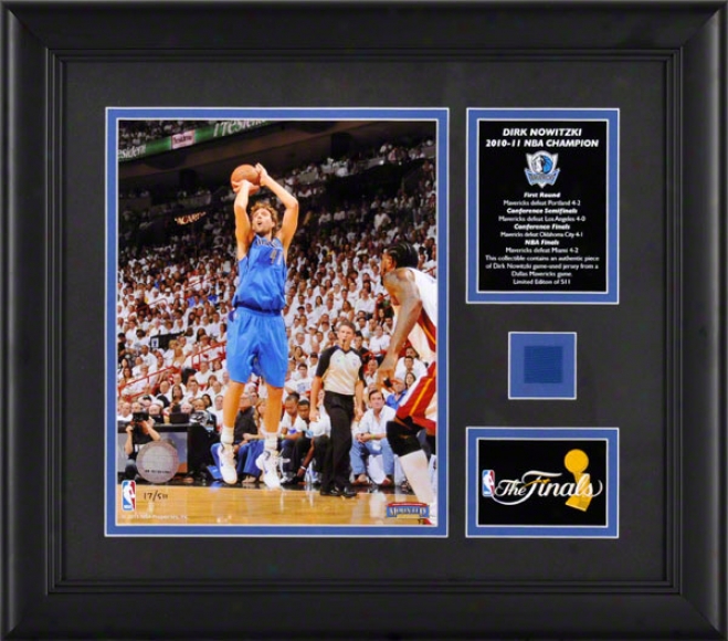 Dirk Nowitzki Framed Photograph  Details: Dallas Mavericks, 2011 Nba Champions, 8x10 In the opinion of Game Used Jersey And Plate