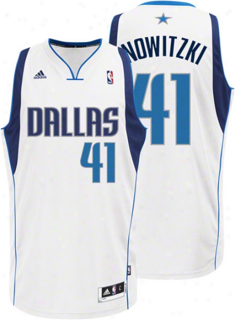 Dirk Nowitzki White Adidas Revolution 30 Swinfman Dallas Mavericks Jersey