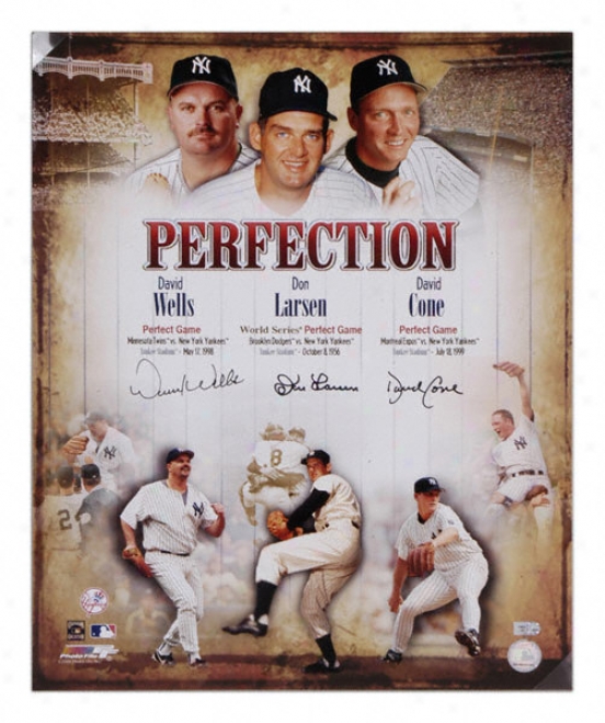 Don Larsen, David Cone And David Wells New York Yankees - Perfection - Autographed 16x20 Photograph