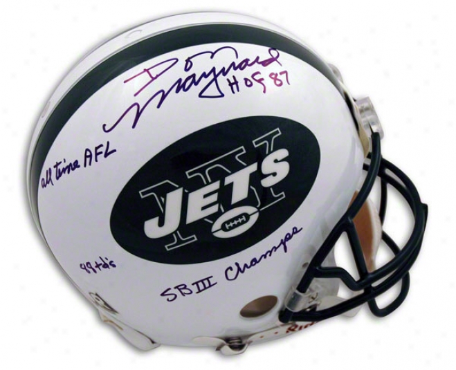 Don Maynard Autogaphed Pro-line Helmet  Details: New York Jets, With Hof '87, All Time Afl, 88 Tds, And Sb Iii Champs Inscriptions