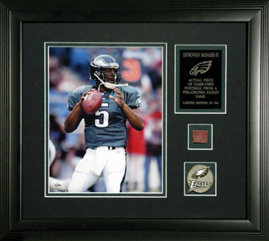 Donovan Mcnabb Philadelphia Eagles Framed 8x10 Photograph With Game Used 2005 Football