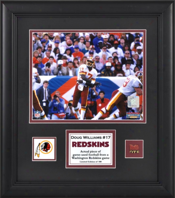 Doug Williams Framed 8x10 Photograph  Details: Washington Redskins, With Game Used Football Pieve And Descriptive Plate