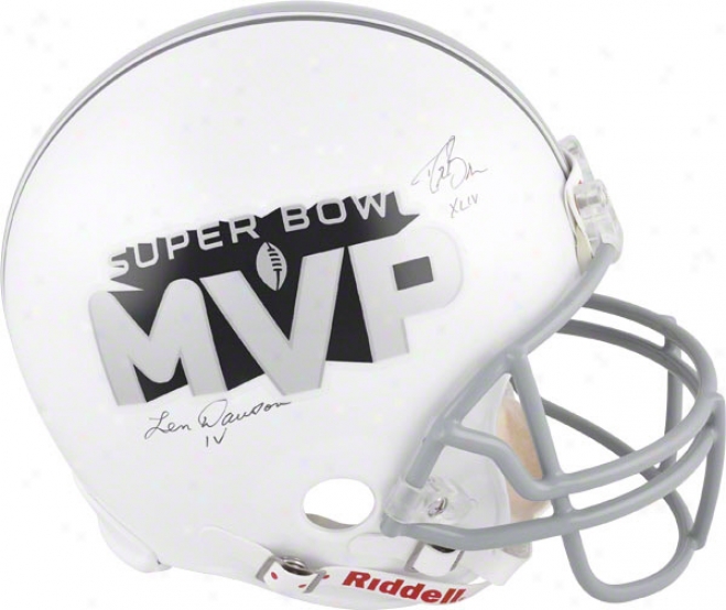 Drew Brees And Len Dawson Autographed Helmet  Details: Super Bowl Mvps