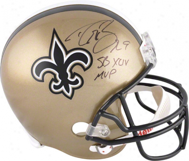 Drew Brees Autographed Helmet  Details: New Orleans Saints, Sb Xliv Mvp Inscription, Riddell Replica Helmet