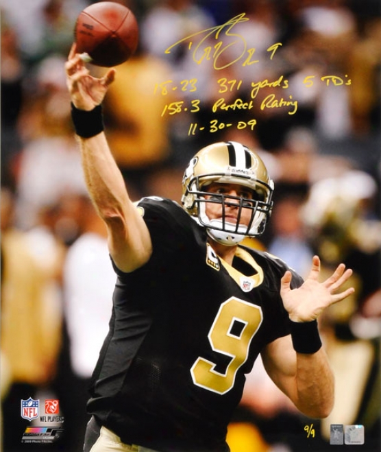 Drew Brees Autographed Photograph  Details: New Orleans Saints, 20x24, 5 Inscriptions