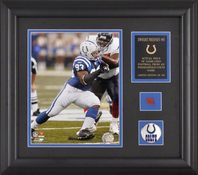 Dwigth Freeney Indianapolis Colts Framed 8x10 Photograph With Made of ~ Used 2005 Football Piece And Medallion