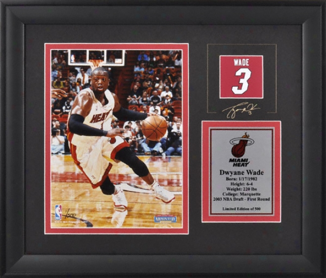 Dwyane Wade Miami Warm Framed 6x8 Photograph With Facsimile Signature And Plate - Limited Edition Of 500