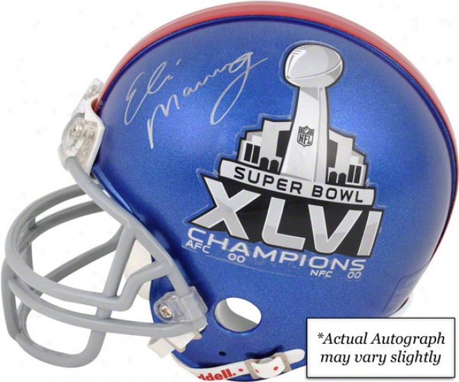 Eli Manning Autographed Mini Helmet  Detild: New York Giants, Super Bowl Xlvi