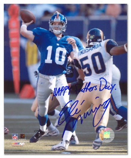 Elk Manning New York Giants Autographed 8x10 Photograph With Happy Fsthers Day Inscription