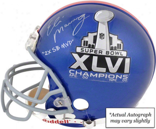 Eli Manning New York Giants Autographed Riddell Pro Line Super Bowl Xlvi Helm W/ &quot2x Sb Mvp&quot Inscription