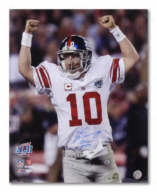 Eli Manning New York Giants - Super Bowl Xlii Ams In Air - Autographed 16x20 Photograph Super Bowl Xlii Mvp Inscription