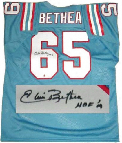 Elvin Bethea Houston Oile5s Autographed Blue Jersey With Hof 03 Inscription