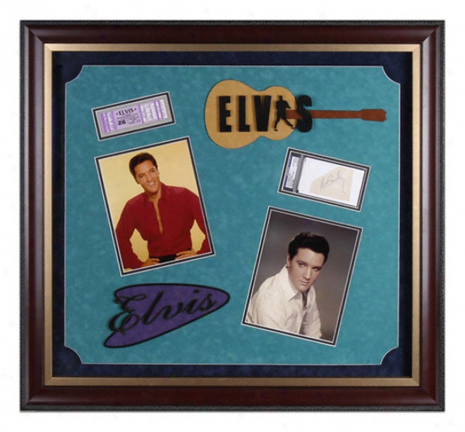 Elvis Presley Deluxe Framed Two 8x10 Photographs By the side of Autographed Cut And Logos