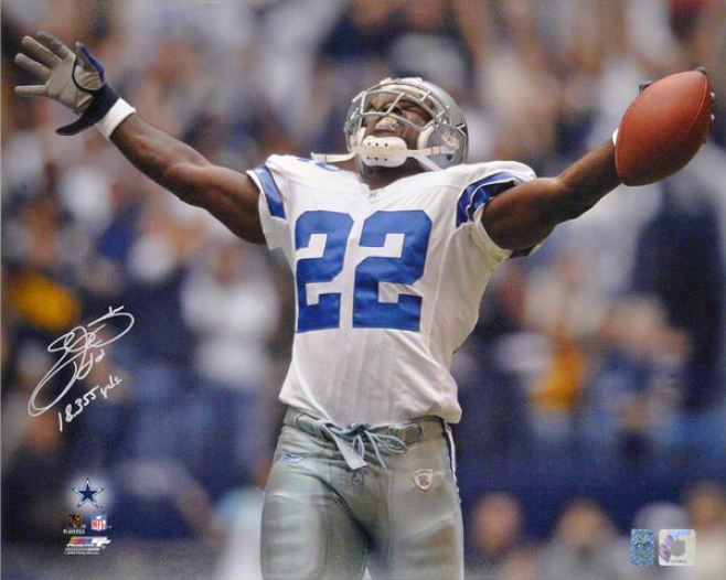 Emmitt Smith Autographed Photograph  Details: Dallas Cowboys,16x20, 18355 Yds Inscription