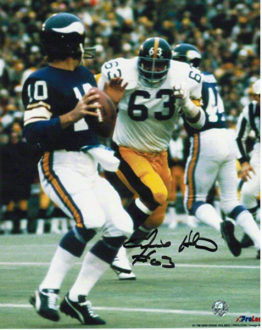 Ernie Holmes Pittsburgh Steelers Autographhed 8x10 Photo Rushing Tarkenton