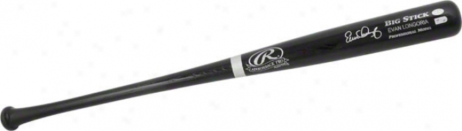 Evan Longoria Autographed Bat  Details: Black, Haughty Stick, Name Engraved