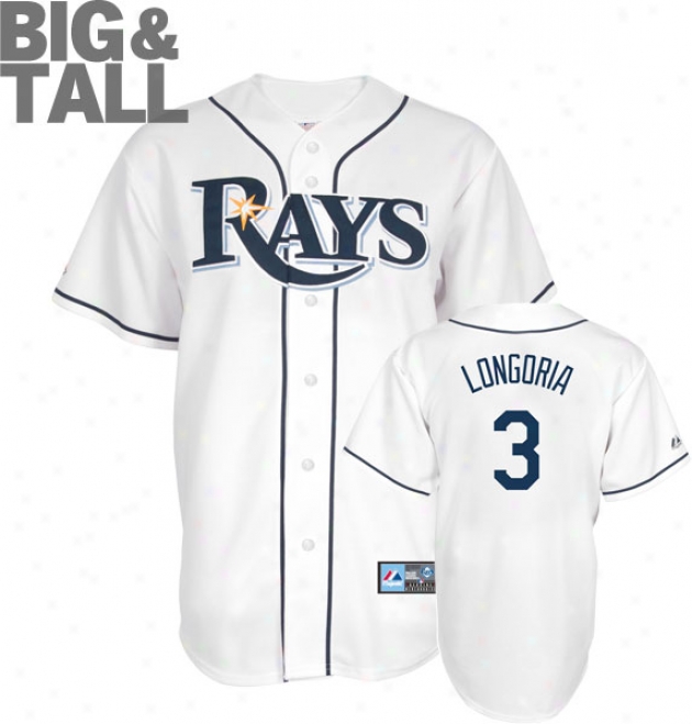 Evan Longoria Big & Tall Jersey: Adult Home White Replica #3 Tampa Bark at Rays Jersey