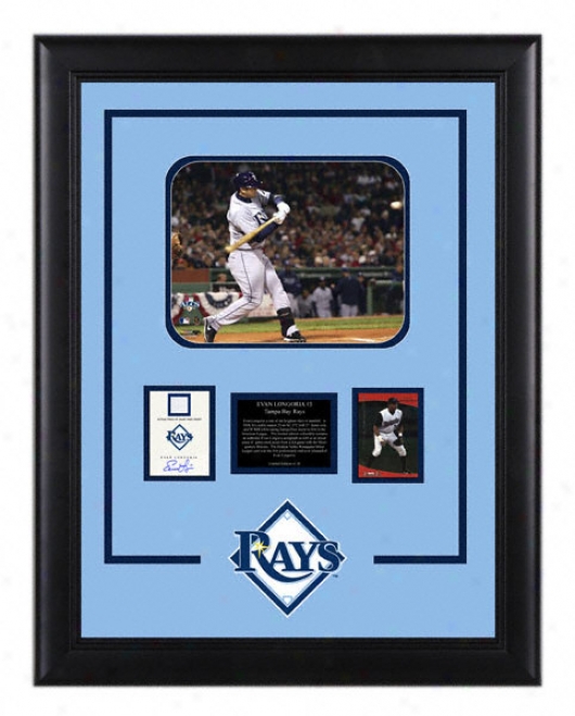 Evan Longoria Tampa Bay Rays Framed 8x10 Photograph With Autographed Card,jersey Piece And Plate