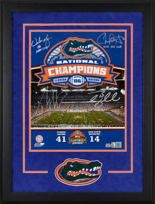 Florida Gators Framed 16x20 Autographed Photograph  Details: Multi-signed, Meyer, Harvin, Leak, Tebow