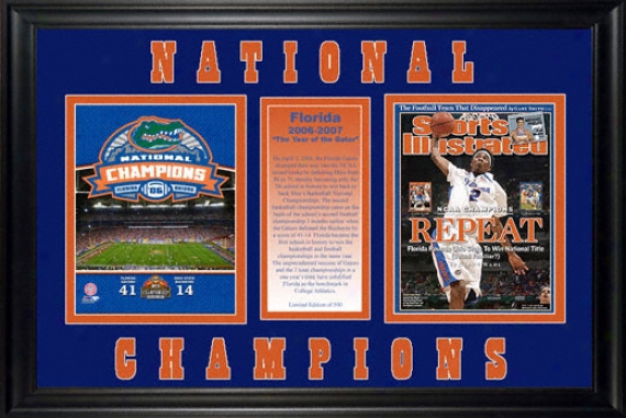 Florida Gators Framed 2007 Ncaa Basketball Champs Sports Illustrated Cover With Football Champs Photograph