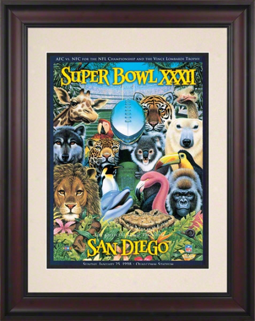 Framed 10.5 X 14 Super Bowl Xxxii Program Print  Details: 1998, Broncos Vs Packers