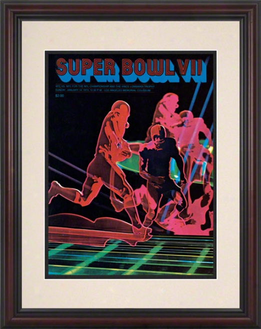 Framed 8.5 X 11 Super Bowl Vii Program Print  Details: 1973, Dolphins Vs Redskins