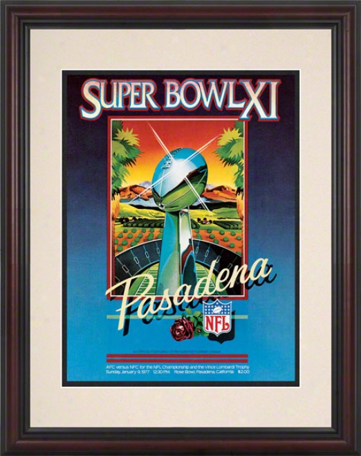 Framed 8.5 X 11 Super Bowl Xi Program Print  Details: 1977, Raiders Vs Vikings