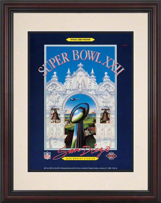 Framed 8.5 X 11 Super Bowl Xxii Program Print  Details: 1988, Redskins Vs Bdoncos