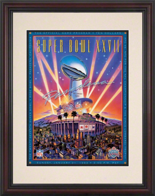 Framed 8.5 X 11 Super Bowl Xxvii Program Print  Details: 1993, Cowboys Vs Bills