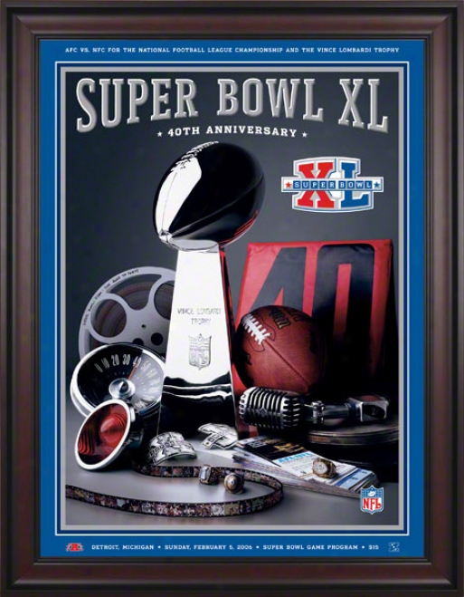 Framed Canvas 36 X 48 Super Bowl Xl Program Mark  Details: 2006, Steelers Vs Seahawks